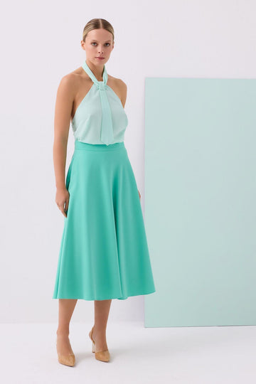 MINT WOVEN FABRIC FLARED LONG SKIRT