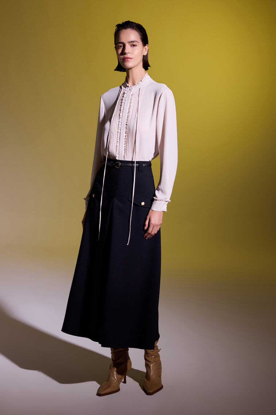 SİYAH KEMERLİ CEP DETAYLI UZUN ETEK