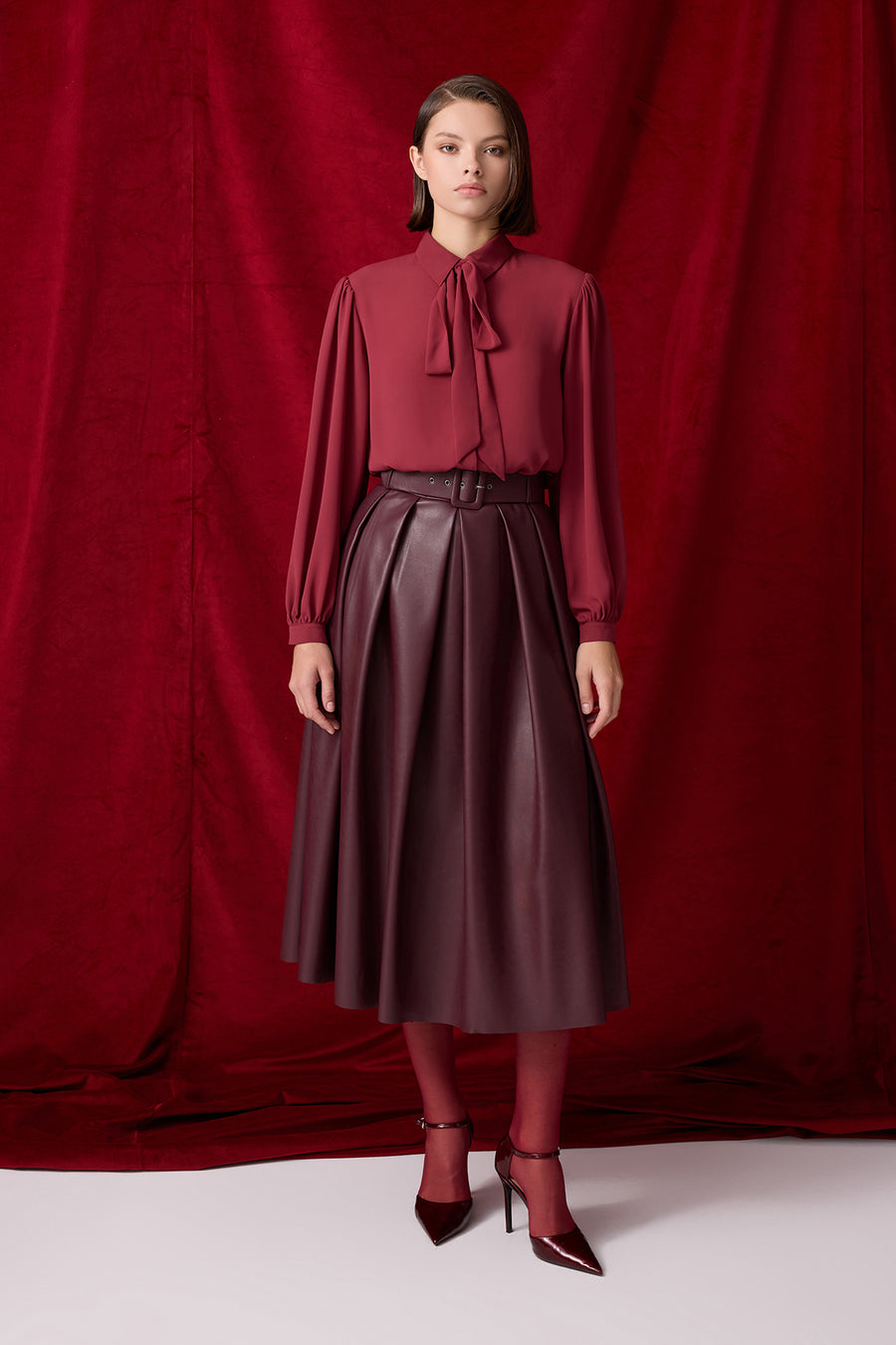 BORDO DERİ MİDİ BOY ETEK