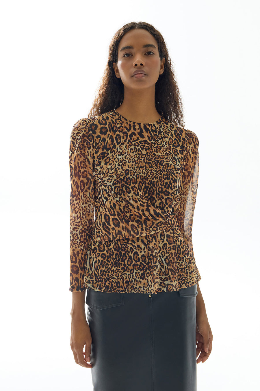 LEOPARD PATTERNED DRAPE DETAILED BLOUSE