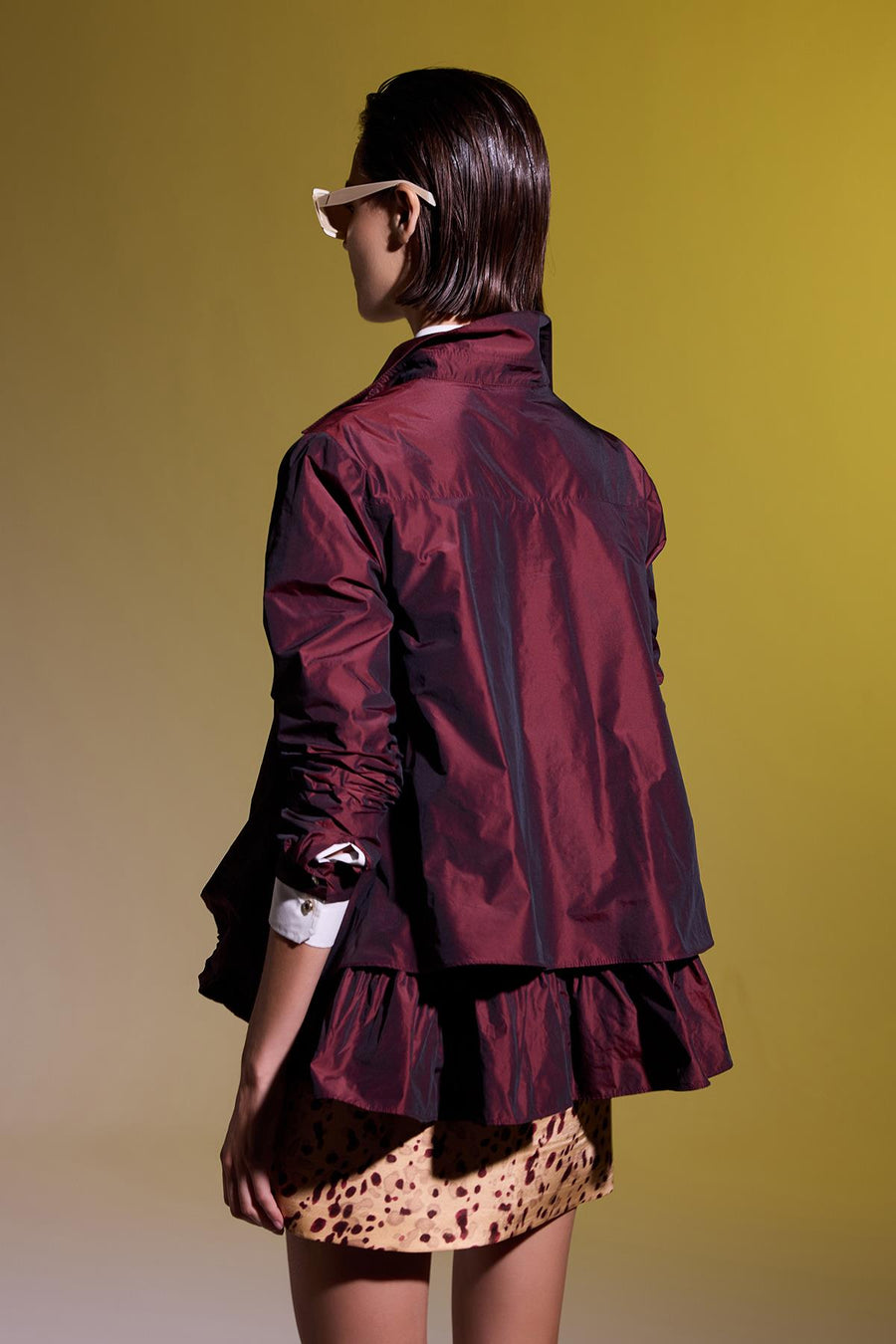 BORDO KLASİK YAKA DÜĞME DETAYLI UZUN KOLLU BLUZ