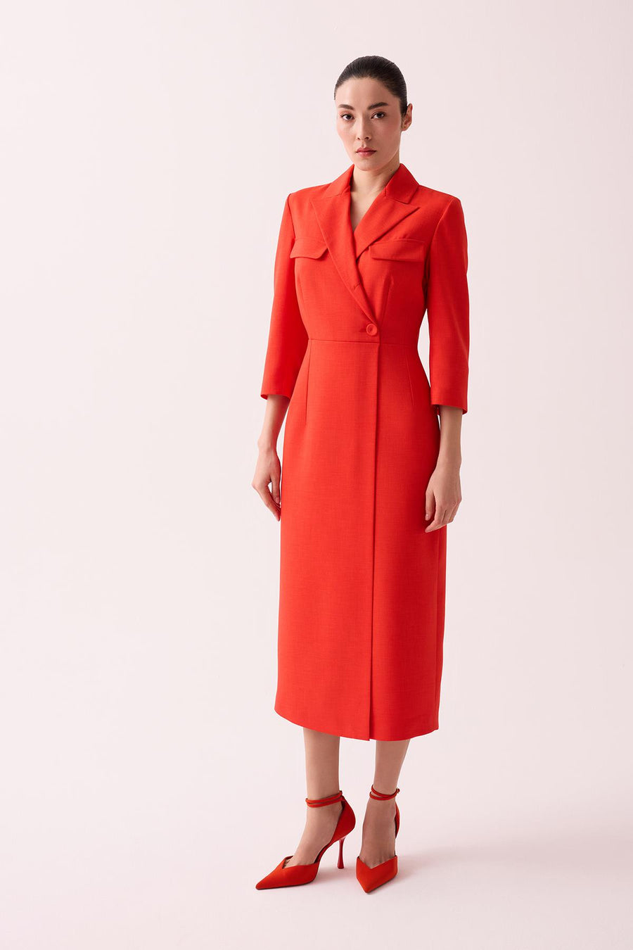 KIRMIZI TRUVAKAR KOL KRUVAZE MİDİ ELBİSE