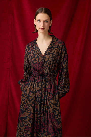 DESENLİ CEKET YAKA OVERSIZE MİDİ BOY ELBİSE