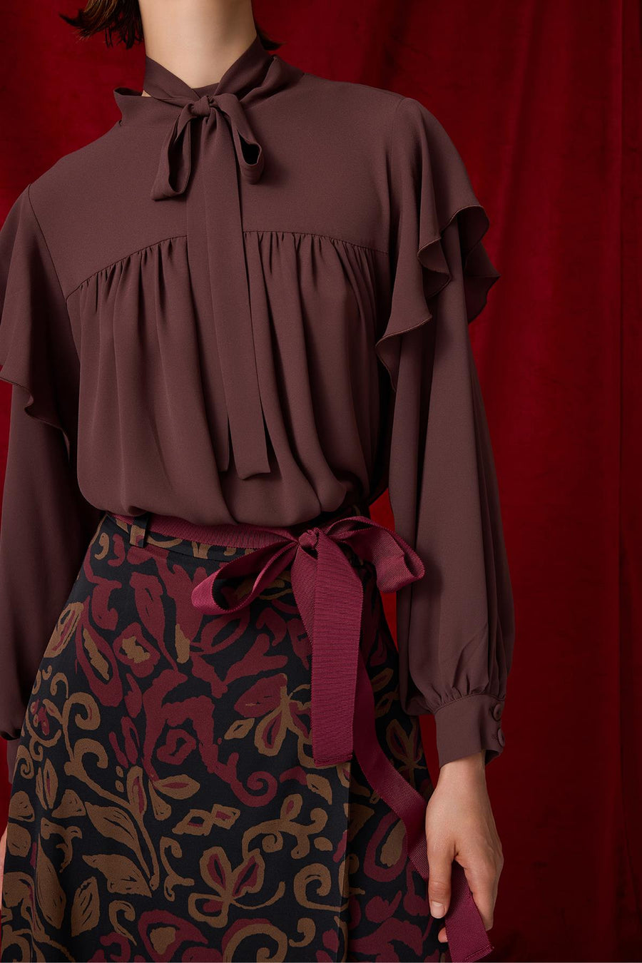 DESENLİ KUŞAK DETAYLI MİDİ BOY ETEK